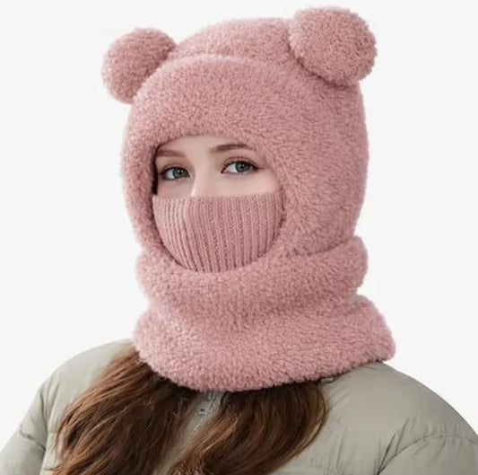 2026 Bear Mask Cycling Cap Winter 3-In-1 Fleece Beanie Breathable Sports Protection Unisex Outdoor Use